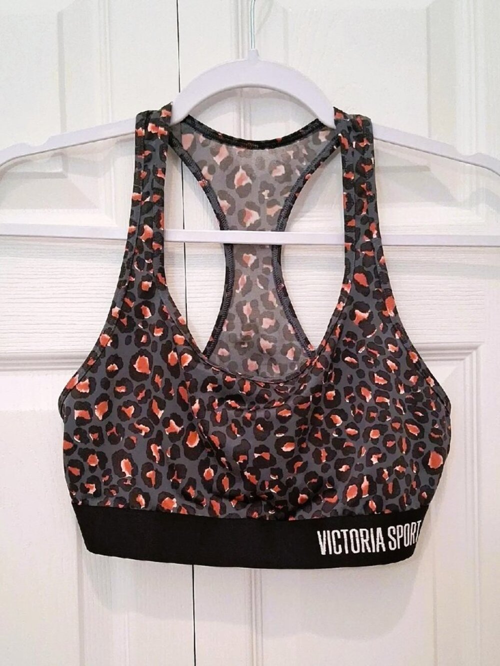 Victoria's Secret Leopard Print Racerback Sports Bra - Charcoal & Rust